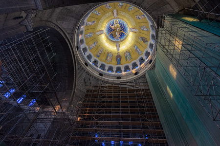 Belgrade / Serbia - July 6, 2018: Works on the interior decoration of the Church of Saint Sava, Serbian Orthodox church in Belgrade, Serbiaのeditorial素材