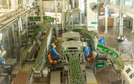 Qingdao / China - August 6, 2015: Tsingtao Beer production line in Tsingtao Beer Brewery in Qingdao, Shandong Province, Chinaのeditorial素材