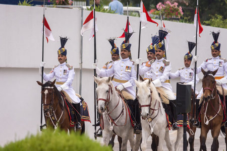 Islamabad / Pakistan - November 3, 2015: Guard of Honor Battalion of the Pakistan Army, during the official ceremony at the Aiwan-e-Sadr Presidential Palace of the President of Pakistan.のeditorial素材