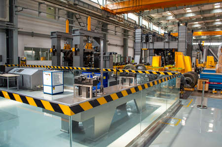 Changchun, Jilin province / China - July 11, 2015: Production hall of CRRC Changchun Railway Vehicles Co. Ltd, leading Chinese manufacturer of high-speed trains, metro and railwayのeditorial素材