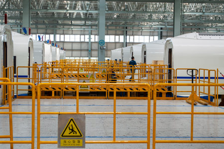 Changchun, Jilin province / China - July 11, 2015: Production hall of CRRC Changchun Railway...