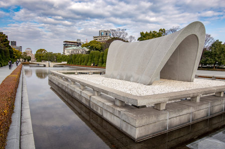 Hiroshima / Japan - December 21, 2017: Hiroshima Peace Memorial Park built in memory of the victims of the nuclear attack on Hiroshima on August 6, 1945, Hiroshima, Japanのeditorial素材