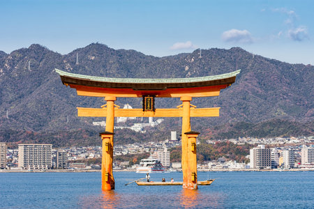Miyajima, Hiroshima Prefecture / Japan - December 21, 2017: Itsukushima Shinto Shrine in Miyajima...