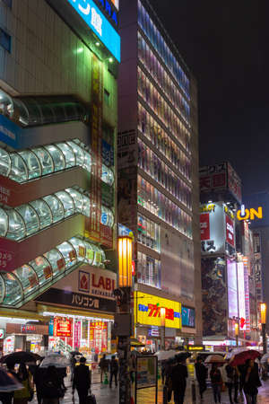 Tokyo / Japan - October 21, 2017: Neon lights of the Akihabara Electric Town (Akihabara Denki Gai), shopping district for video games, anime, manga and computer goods in Tokyo, Japanのeditorial素材