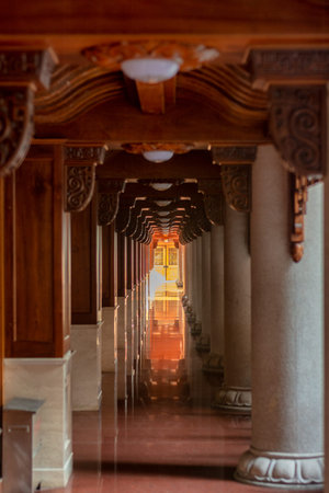 Shanghai / China - July 28, 2015: Historic Buddhist temple complex of Jingan Temple on the West...