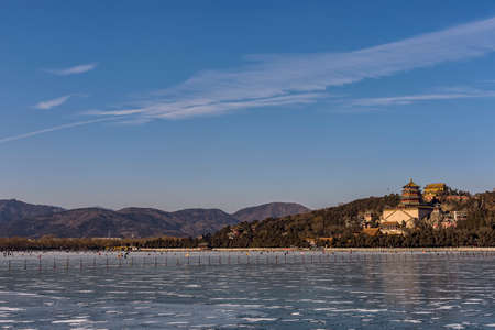 Summer palace in Beijing, capital of China, during winter with frozen Kunming lakeのeditorial素材