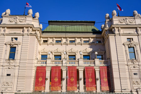 Belgrade / Serbia - November 30, 2019: National Theater of Serbia in the Republic Square in Belgrade, Serbiaのeditorial素材