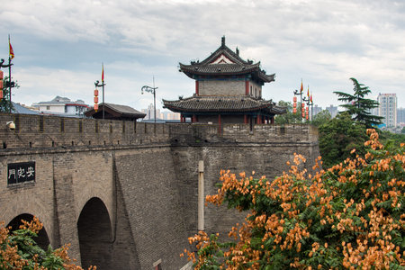 Xian, Shaanxi Province / China - August 4, 2015: Xian City Walls largest and best preserved old city...