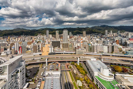 Kobe / Japan - November 11, 2017: Kobe downtown cityscape, aerial view from the Kobe tower in Kobe Japanのeditorial素材