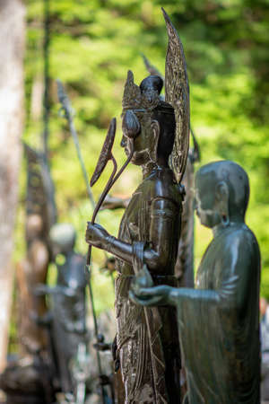 Buddhist monuments in the Okunoin cemetery in Koyasan Mount Koya, a 1200 years old center of Japanese sect of of Shingon Buddhism in Wakayama Japanのeditorial素材