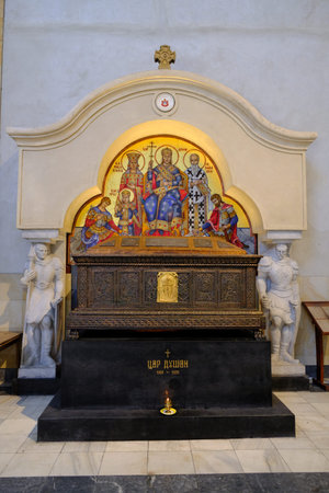 Belgrade / Serbia - July 17, 2019: Sarcophagus of Stefan Dusan (Dusan the Mighty), emperor of Serbia in mid-14th century, kept at St. Mark church in Belgrade, Serbiaのeditorial素材