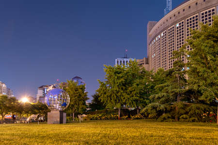 Beijing / China - May 18, 2014: Ministry of Foreign Affairs of the Peoples Republic of China headquarters building at nightのeditorial素材