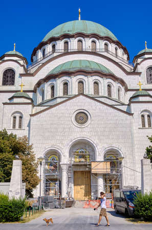 Belgrade / Serbia - September 13, 2020: Construction work on the Saint Sava church, one of the biggest Orthodox Christian churches in the world in Belgrade, capital of Serbiaのeditorial素材