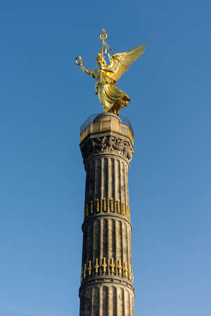 Berlin / Germany - February 14, 2017: The Victory Column (SiegessÃ¤ule), a major tourist attraction in Berlin. Berliners have given the statue the nickname Goldelse, meaning "Golden Lizzy".のeditorial素材