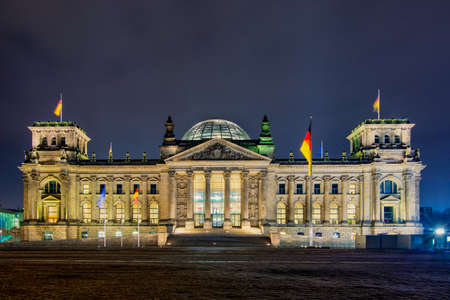 Berlin / Germany - February 16th 2017: Reichstag building (Deutscher Bundestag), parliament of Germany in Berlin at nightのeditorial素材