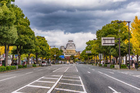 Himeji / Japan - November 11, 2017: Himeji city in Hyogo Prefecture in the Kansai region of Japan, with Himeji castle in the backgroundのeditorial素材