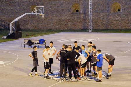 Belgrade / Serbia - May 30, 2020: Training of Basketball Club Partizan Belgrade youth team at Partizan basketball court in Belgrade fortress Kalemegdan parkのeditorial素材