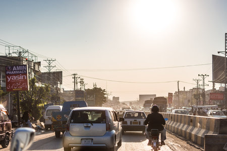 Rawalpindi / Pakistan - October 31, 2015: Busy traffic congested motorway in Rawalpindi city in Pakistanのeditorial素材