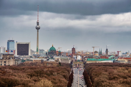Berlin / Germany - March 10, 2017: View from the platform of the Victory Column (SiegessÃ¤ule) towards Brandenburg Gate and Berlin city centerのeditorial素材