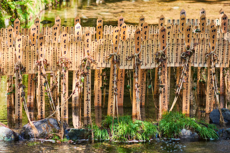 Koya, Wakayama, Japan - April 29, 2018: Buddhist monuments in the Okunoin cemetery in Koyasan Mount Koya, UNESCO world heritage site and a 1200 years old center of Japanese sect of of Shingon Buddhismのeditorial素材