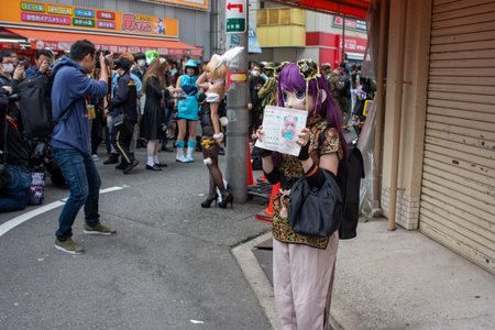 Osaka, Japan - March 18, 2018: Nipponbashi Street Festa, colorful cosplay and anime festival held...