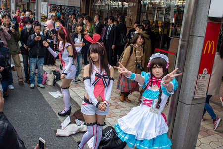 Osaka, Japan - March 18, 2018: Nipponbashi Street Festa, colorful cosplay and anime festival held every March in Osaka, Japan. It is one of the biggest cosplay events in the worldのeditorial素材