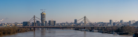 Belgrade, Serbia - February 15, 2021: Panoramic cityscape view of Belgrade capital of Serbia and Sava riverのeditorial素材