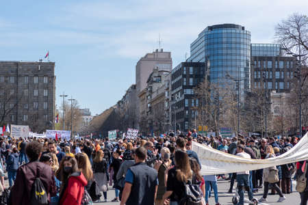 "Ecological uprising" demonstrations against the pollution of the environment in front of the National Assembly of Serbia in Belgrade, Serbia on April 10, 2021のeditorial素材
