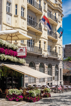 Sesir moj famous restaurant in Skadarlija street, old bohemian street with many famous restaurants of Serbian national cuisine in Belgrade, Serbia on May 22, 2021のeditorial素材