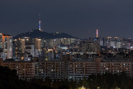 Seoul night cityscape view, South Korea travel on October 13, 2021