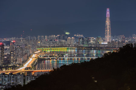 Seoul night cityscape view, South Korea travel on September 24, 2021