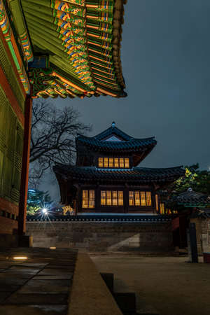 Deoksugung royal palace of Joseon dynasty in Seoul South Korea at night on November 10, 2021のeditorial素材