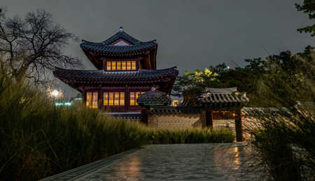 Deoksugung royal palace of Joseon dynasty in Seoul South Korea at night on November 10, 2021のeditorial素材
