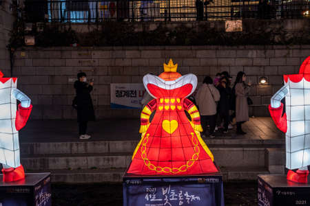 Seoul Lantern Festival along Cheonggyecheon Stream in Seoul, South Korea on November 29, 2021のeditorial素材