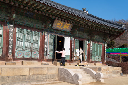 Bongeunsa Buddhist Temple in Gangnam in Seoul South Korea on February 16, 2022のeditorial素材