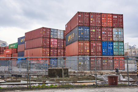 Container terminal in the Port of Busan largest harbor in South Korea on 16 February 2023のeditorial素材