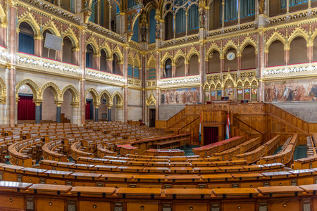 Interior of Hungarian Parliament Building Orszaghaz, seat of the National Assembly in Budapest Hungary on 7 May 2023のeditorial素材