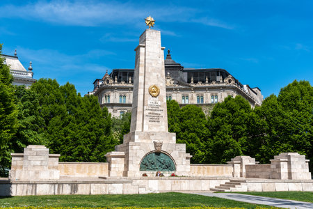 Monument to the Soviet liberation of Hungary in World War II at Liberty Square in Budapest, Hungary on 1 May 2023のeditorial素材