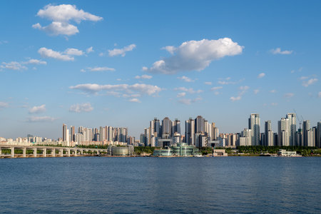 Han river Hangang and cityscape of Seoul South Korea at sunset on 23 May 2023のeditorial素材