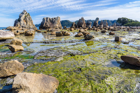 Hashigui Rocks amazing natural stone formations in Kushimoto Town in Kii Peninsula of Wakayama Prefecture in Japanの写真素材
