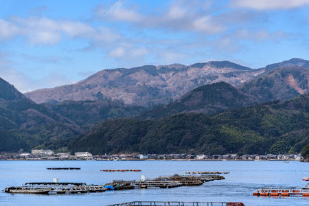 Traditional wooden fishermen Funaya boathouses in Ine north Kyoto prefecture on the Sea of Japanの写真素材