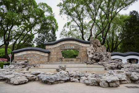 Entrance of Tuanjiehu public city park in spring, in Chaoyang district of Beijing, capital of China, on 19 April 2024のeditorial素材