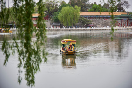 Beihai Park, public park and former imperial garden northwest of the Forbidden City in Beijing, China on 19 April 2024のeditorial素材