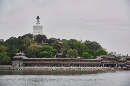 Beihai park and White Pagoda on Jade Flower Island in Beijing, China on 19 April 2024のeditorial素材