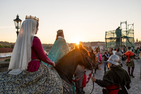 Sunrise parade medieval historic reenactment to commemorate 667th anniversary of laying the...