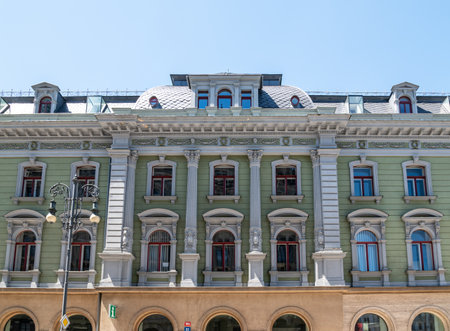 Colorful building facades in Old town Edvard Benes square in historic city centre of Liberec, Czech Republic on 6 July 2024のeditorial素材