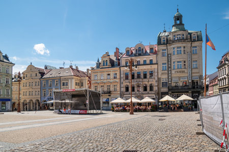 Old town Edvard Benes square in historic city centre of Liberec, Czech Republic on 6 July 2024
