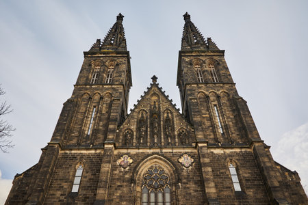 Basilica of St. Peter and St. Paul, neo-Gothic church in Vysehrad fortress in Prague, capital of Czech Republicの写真素材