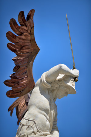 Architecture details on the Marian column, religious statue of the Virgin Mary in Old Town Square of Prague, Czech Republic on 12 August 2024の写真素材