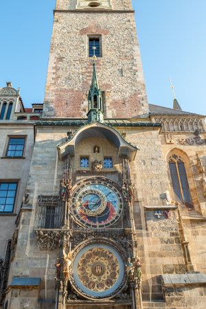 Detail of the Prague Astronomical Clock on the Old Town Hall in Prague, the capital of the Czech Republic on 9 July 2024の写真素材